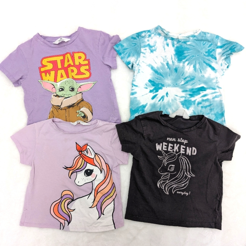 H&M 3/4T tee shirt 4 pack unicorn Star wars purple blue black white silver